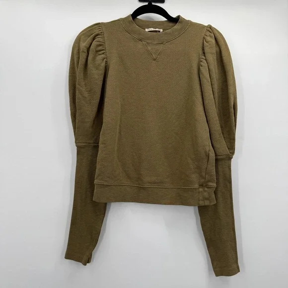 Ulla Johnson Sweatshirt Womens XS Green Puff Sleeve Terry Crewneck Pullover - Picture 1 of 11